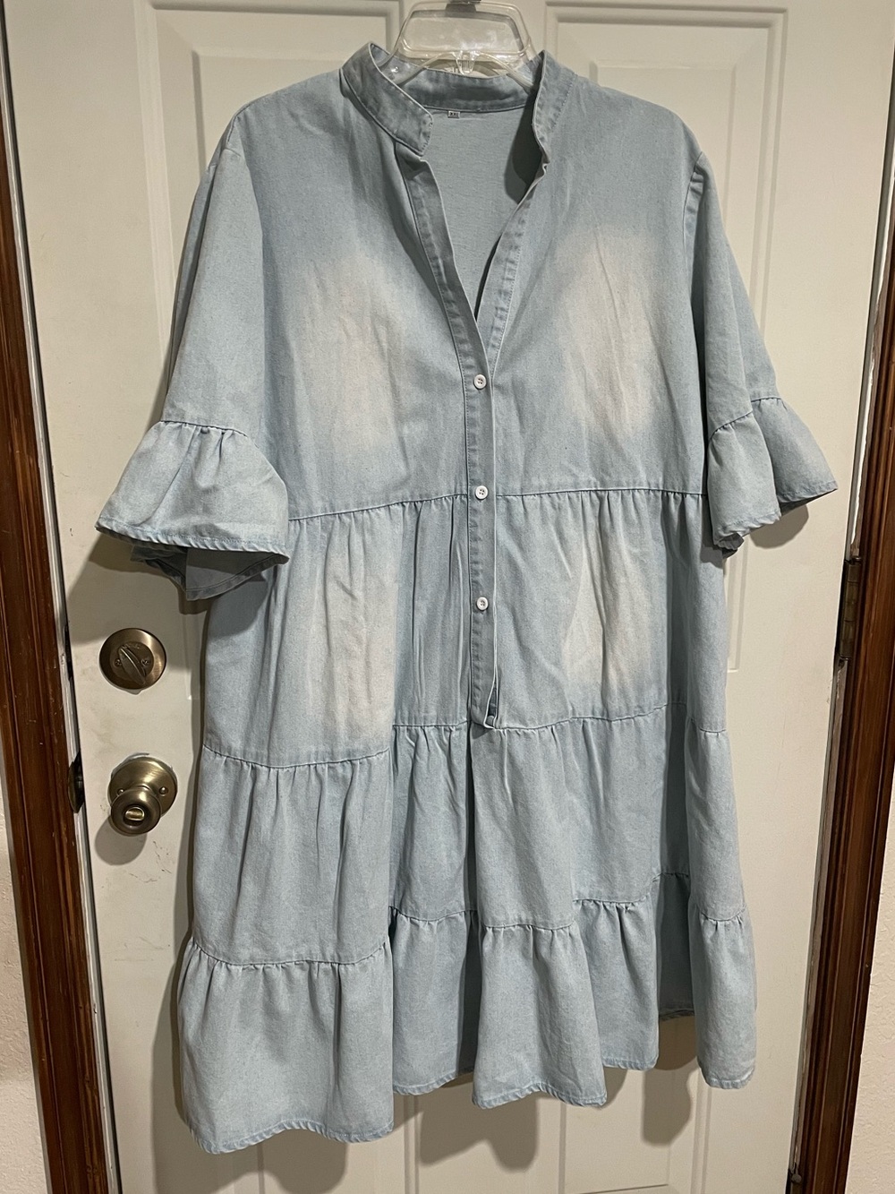 Light Blue Tiered Midi Dress - Casual Button-Front